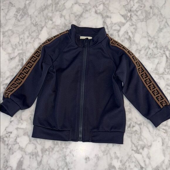 Fendi Other - FENDI Navy Jacket with Logo Patterned Sleeves 18M